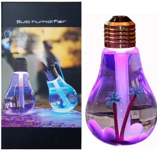 Rechargeable Bulb Shape Humidifier with 7 Color Changing LED lights, 400ml