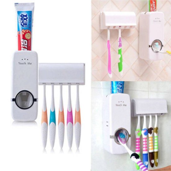 Set of Toothpaste Dispenser & Toothbrush Holder