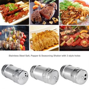 2 Piece Set of Stainless Steel Seasoning, Spice, Salt & Pepper Shaker