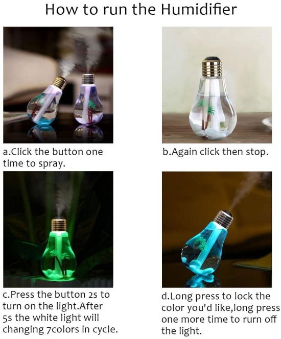 Rechargeable Bulb Shape Humidifier with 7 Color Changing LED lights, 400ml - Image 5
