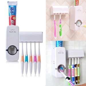 Set of Toothpaste Dispenser Toothbrush Holder