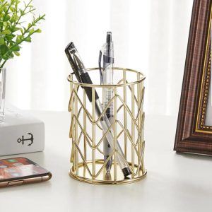 Elegant Golden Round Iron Wire Pen Holder