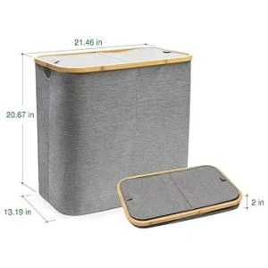 Collapsible 2 Portion Laundry Basket\Box with Wooden Lid